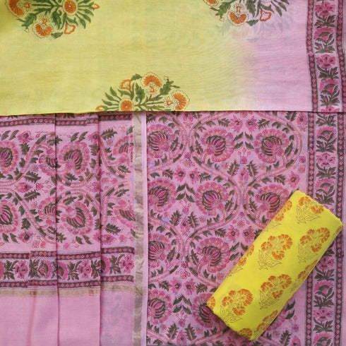 Designer Hand Block Print Chanderi Silk Suit Set (CHA33)